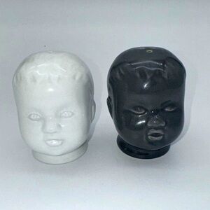 Baby Doll Head Salt & Pepper Shakers Gray White Accoutrements creepy goth decor